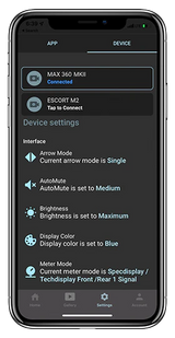 Escort Drive smarter smartphone app device settings